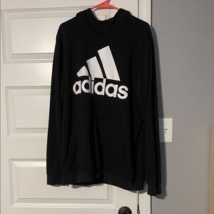 Adidas Men's Black and White Logo Hoodie